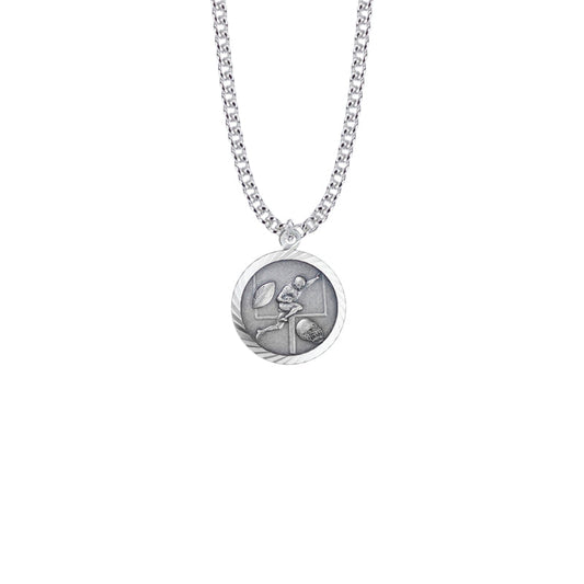 Round Sterling Silver Boy's Football Player Medal with St. Christopher on Back