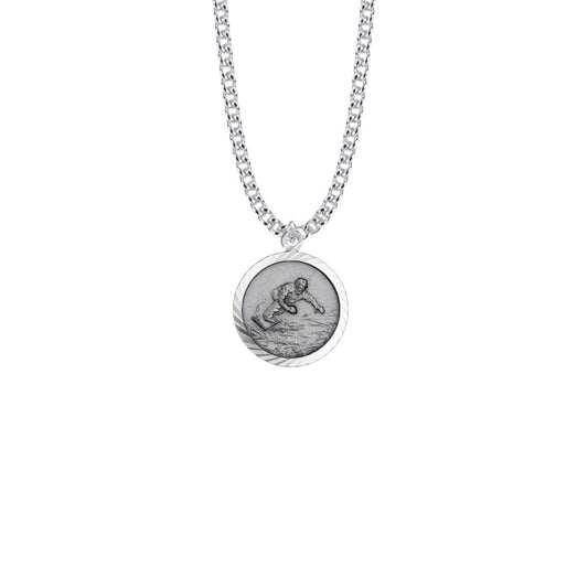 Round Sterling Silver Boy's Snowboarding Medal with St. Christopher on Back