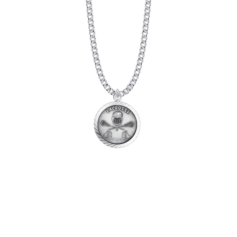Round Sterling Silver Boy's Lacrosse Medal with St. Christopher on Back