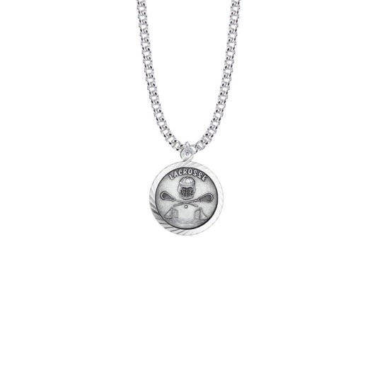 Round Sterling Silver Boy's Lacrosse Medal with St. Christopher on Back