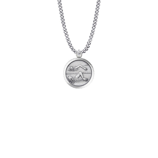 Round Sterling Silver Girl's Swimmer Medal with St. Christopher on Back