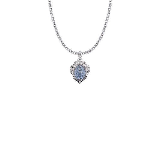 Sterling Silver Blue Enameled Shell Miraculous Medal