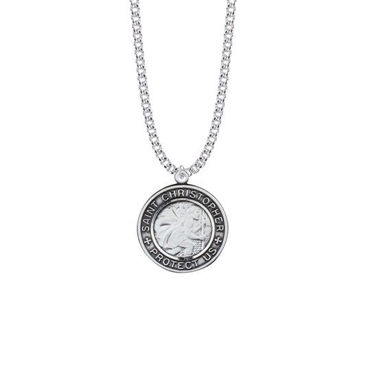Sterling Silver Round Engraved St. Christopher Medal, Patron Saint of Travelers