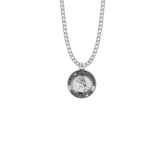 Sterling Silver Round St. Christopher Medal, Patron Saint of Travelers