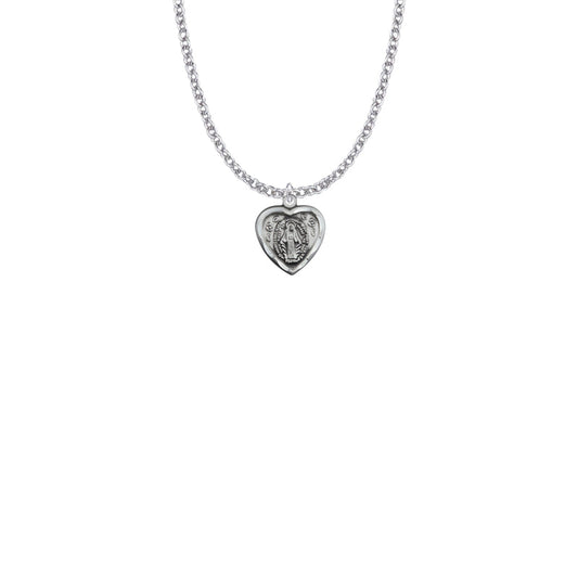 9/16 Inch Sterling Silver Heart  Shaped Miraculous Medal