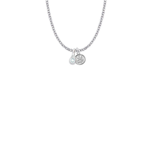 7/16 Inch Sterling Silver Tears of Joy April Birthstone Necklace with Guardian Angel Charm
