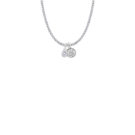 7/16 Inch Sterling Silver Tears of Joy June Birthstone Necklace with Guardian Angel Charm