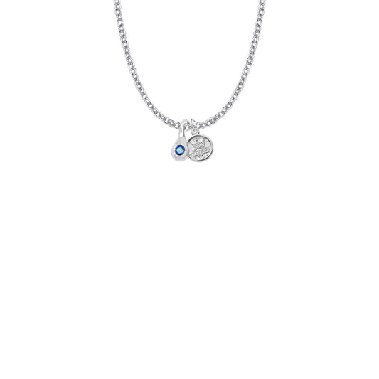 7/16 Inch Sterling Silver Tears of Joy September Birthstone Necklace with Guardian Angel Charm