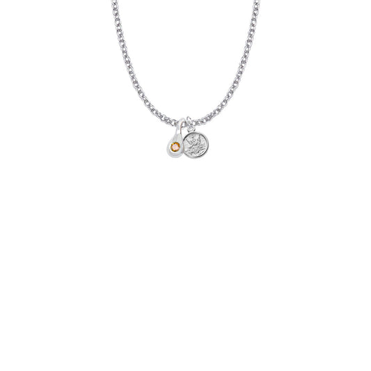 7/16 Inch Sterling Silver Tears of Joy November Birthstone Necklace with Guardian Angel Charm