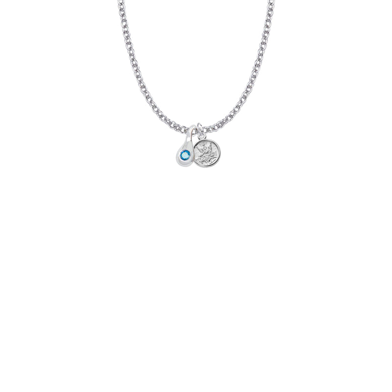 7/16 Inch Sterling Silver Tears of Joy December Birthstone Necklace with Guardian Angel Charm