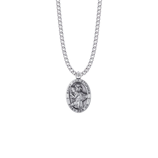 Sterling Silver Oval St. Christopher Medal, Patron Saint of Travelers