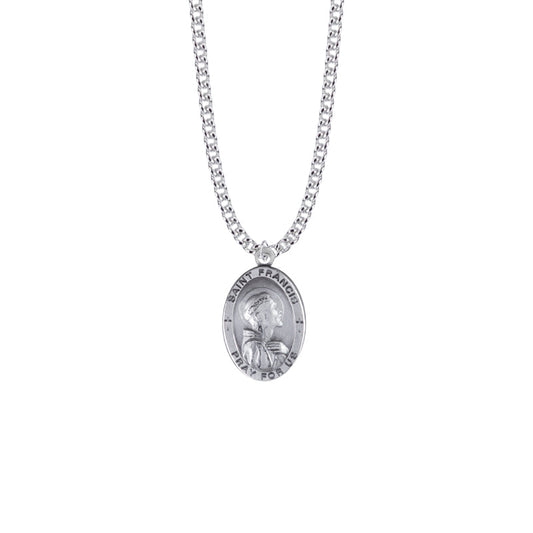 Sterling Silver Oval St. Francis Medal, Patron Saint of Animals