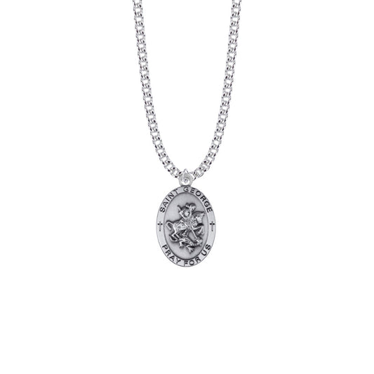 Sterling Silver Oval St. George Medal, Patron Saint of England and Soldiers