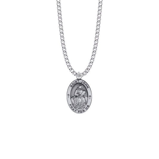 Sterling Silver Oval St. John Medal, Patron Saint of Friendships and Authors