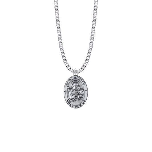 Sterling Silver Oval St. Joseph Medal, Patron Saint of Carpenters and Fathers