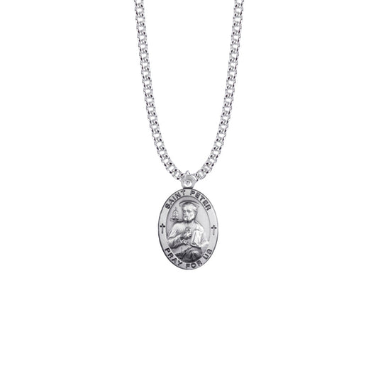 Sterling Silver Oval St. Peter Medal, Patron Saint of Fishermen and Ship Builders