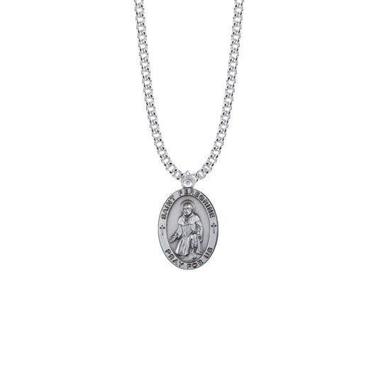 Sterling Silver Oval St. Peregrine Medal, Patron Saint of Cancer