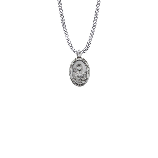 Sterling Silver Oval St. Catherine Medal, Patron Saint of Europe and Italy