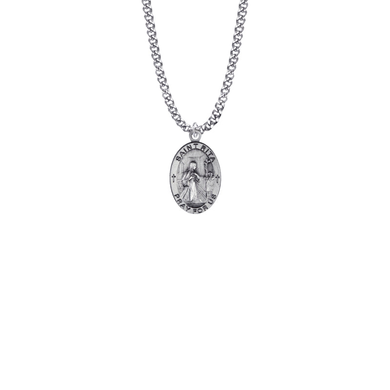 Sterling Silver Oval St. Rita Medal, Patron Saint of Impossible Causes