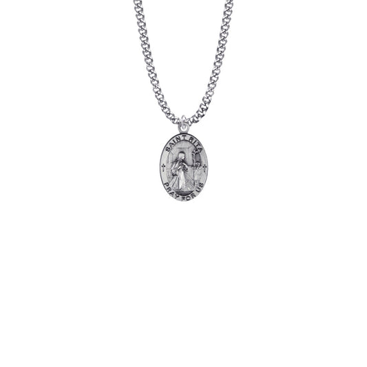 Sterling Silver Oval St. Rita Medal, Patron Saint of Impossible Causes