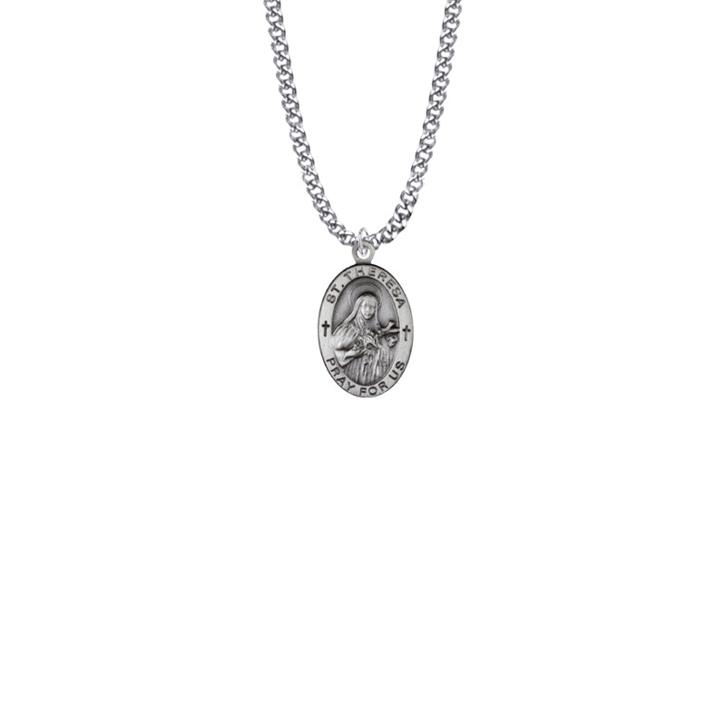 Sterling Silver Oval St. Theresa Medal, Patron Saint of Aviators and Missions