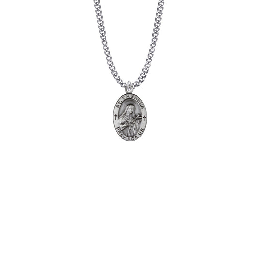 Sterling Silver Oval St. Theresa Medal, Patron Saint of Aviators and Missions
