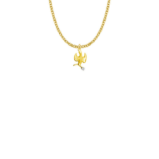 9/16 Inch Gold Plated Over Sterling Silver Dove Necklace with Olive Branch and Cubic Zirconia Stone
