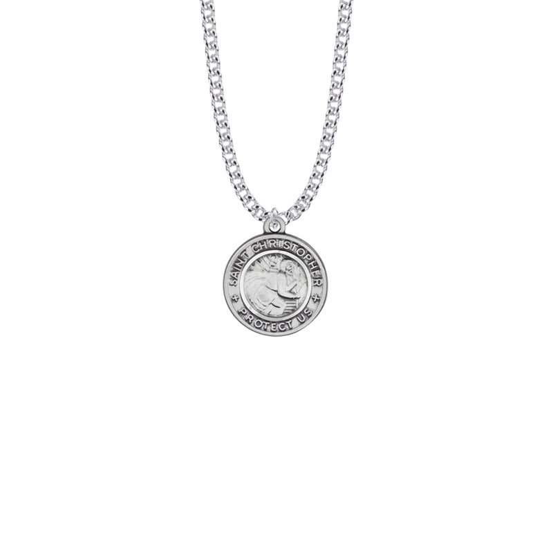 Sterling Silver Round Antiqued St. Christopher Medal, Patron Saint of Travelers