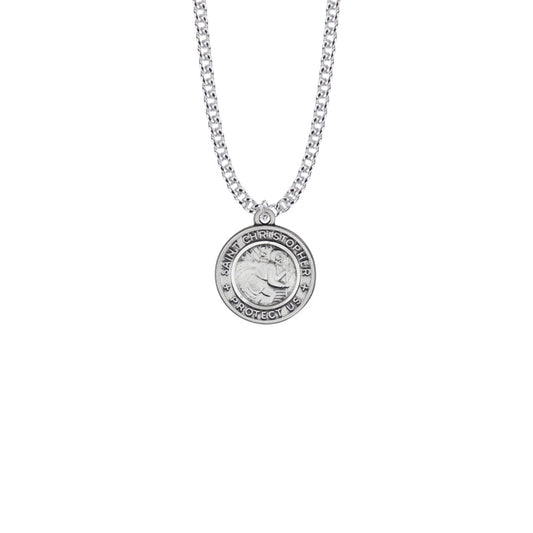 Sterling Silver Round Antiqued St. Christopher Medal, Patron Saint of Travelers