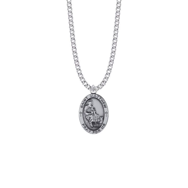 Sterling Silver Oval St. Matthew Medal, Patron Saint of Bankers and Accountants