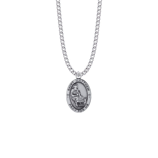 Sterling Silver Oval St. Matthew Medal, Patron Saint of Bankers and Accountants