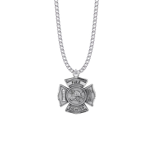 Sterling Silver Firefighter Shield Medal with St. Florian on Back, Patron Saint of Firefighters