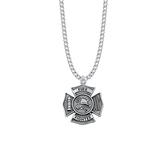 Sterling Silver Fire Fighter Shield Medal with Cross and Philippians 4:13 on Back