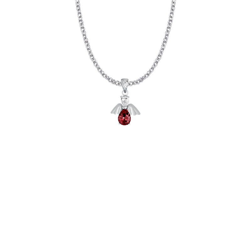 Sterling Silver and Glass Crystal January Birthstone Angel Necklace