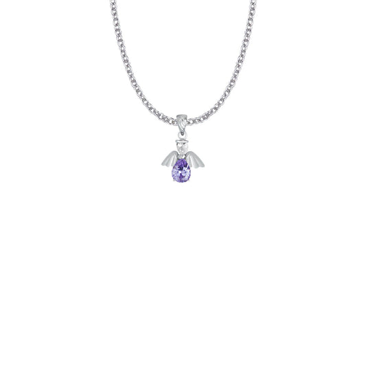 Sterling Silver and Glass Crystal February Birthstone Angel Necklace