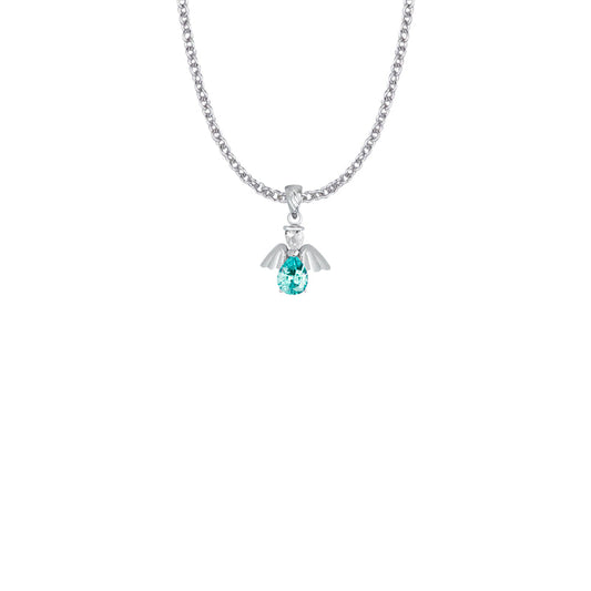 Sterling Silver and Glass Crystal March Birthstone Angel Necklace