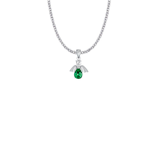 Sterling Silver and Glass Crystal May Birthstone Angel Necklace