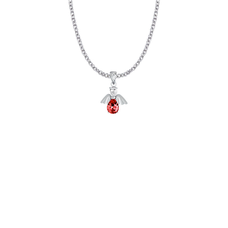 Sterling Silver and Glass Crystal July Birthstone Angel Necklace