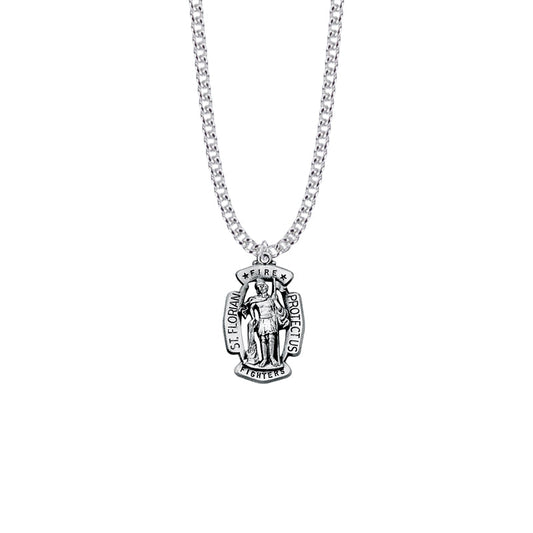 Sterling Silver Antiqued St. Florian Shield Medal, Patron Saint of Fire Fighters