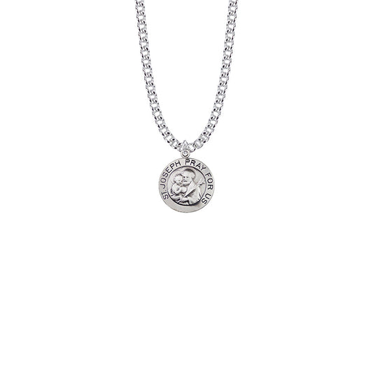 Sterling Silver Round St. Joseph Medal, Patron Saint of Carpenters and Fathers