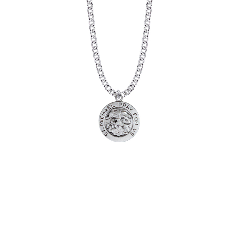 Sterling Silver Round St. Michael Medal, Patron Saint of Police