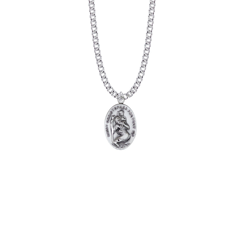 Sterling Silver Oval St. Christopher Medal, Patron Saint of Travelers