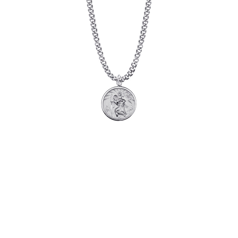 11/16 Inch Sterling Silver Round St. Christopher Sunburst Medal, Patron Saint of Travelers
