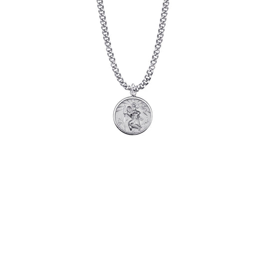 11/16 Inch Sterling Silver Round St. Christopher Sunburst Medal, Patron Saint of Travelers