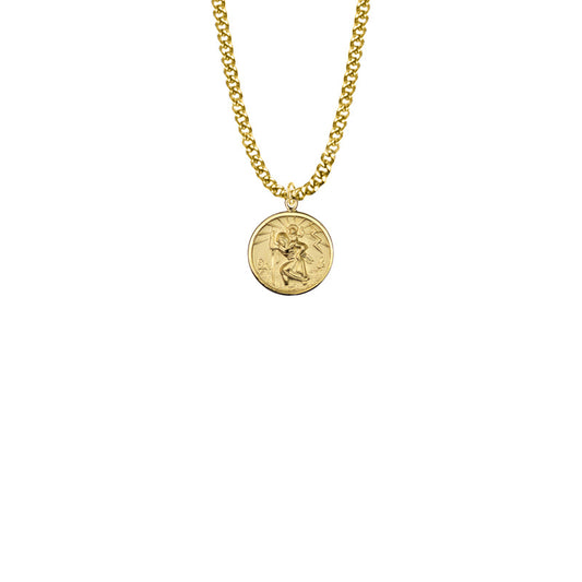 11/16 Inch Gold Plated Over Sterling Silver Round St. Christopher Sunburst Medal, Patron Saint of Travelers