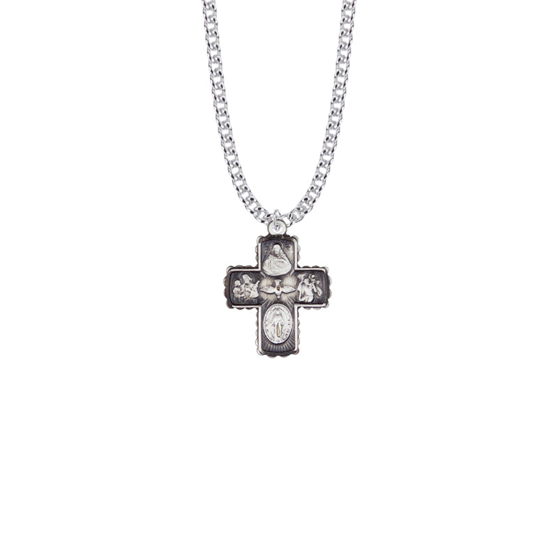 Sterling Silver Beaded Border Five Way Medal