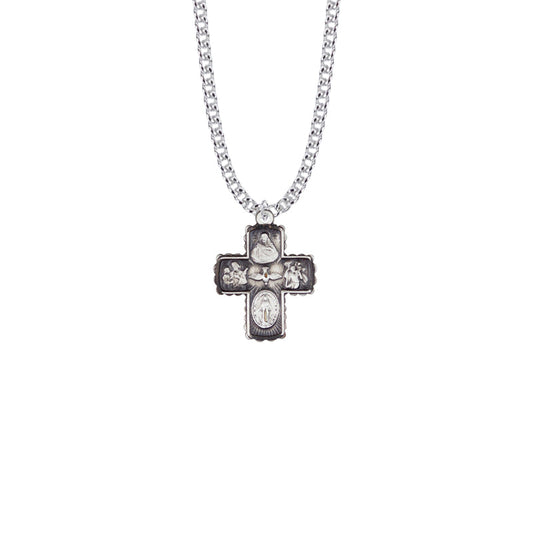 Sterling Silver Beaded Border Five Way Medal
