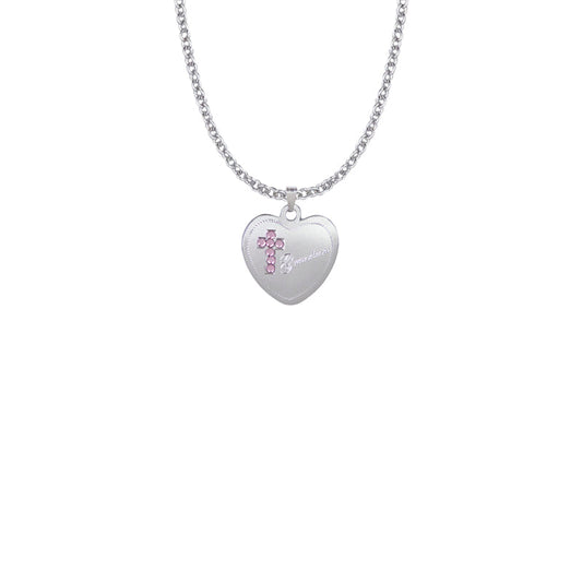 Sterling Silver Grandma Pink CZ Stone Cross and Heart Medal