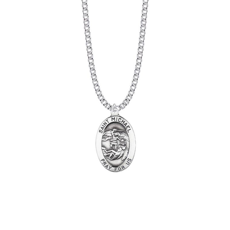 Oval Sterling Silver St. Michael Medal, Patron Saint of Police