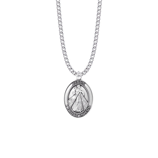 Sterling Silver Jesus-Divine Mercy Oval Medal